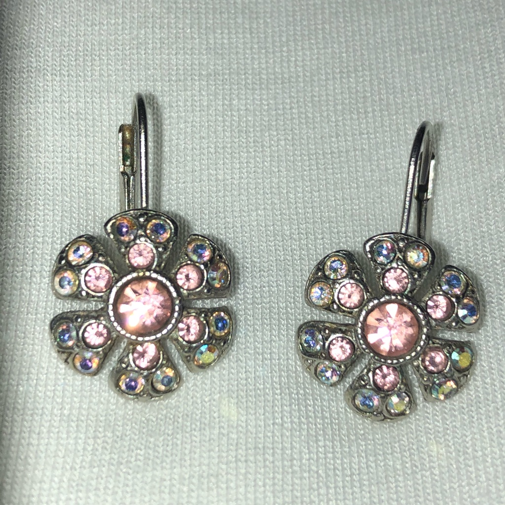 Pink Crystal Flower Earrings 9$